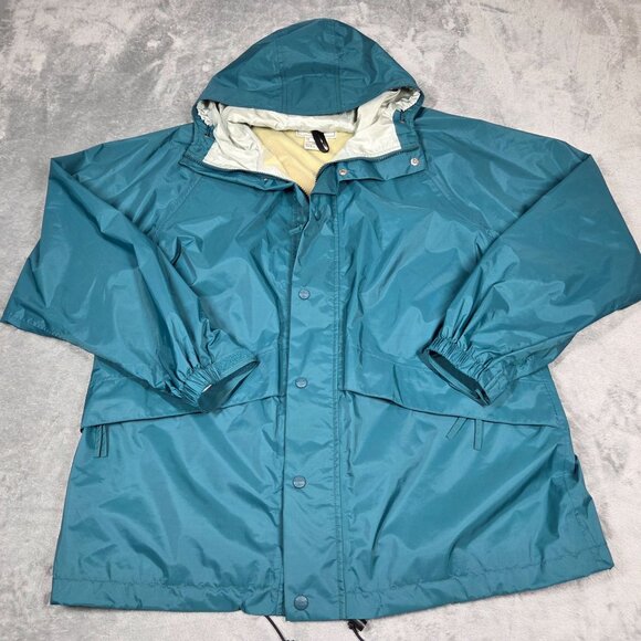 LL Bean Jacket Mens Large Tall Teal Green Stowaway Goretex Rain Coat Windbreaker - Picture 1 of 14